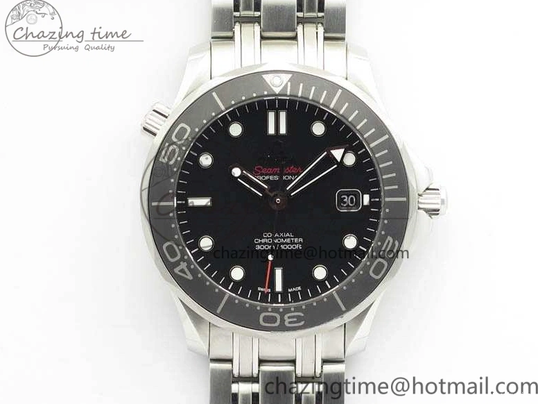 0816 Flexible Seamaster 300M SS OMF 1:1 Best Edition Black Dial Matt Black Ceramic Bezel On SS Bracelet A 8147